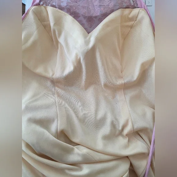 Allie Blu Pink/Cream Sequin Halter Backless Lace-upBodycon Formal Prom Dress